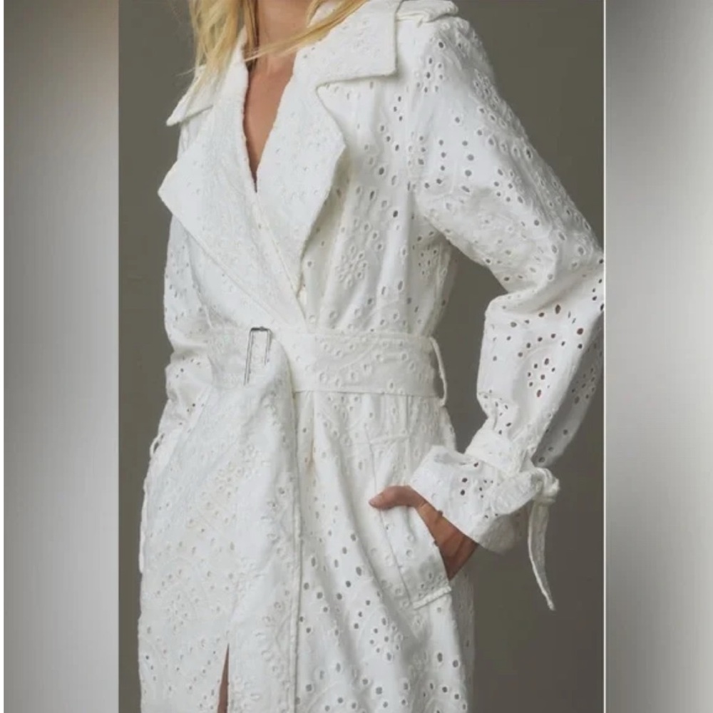 Anthropologie Avec Les Filles White Eyelet Trench Coat